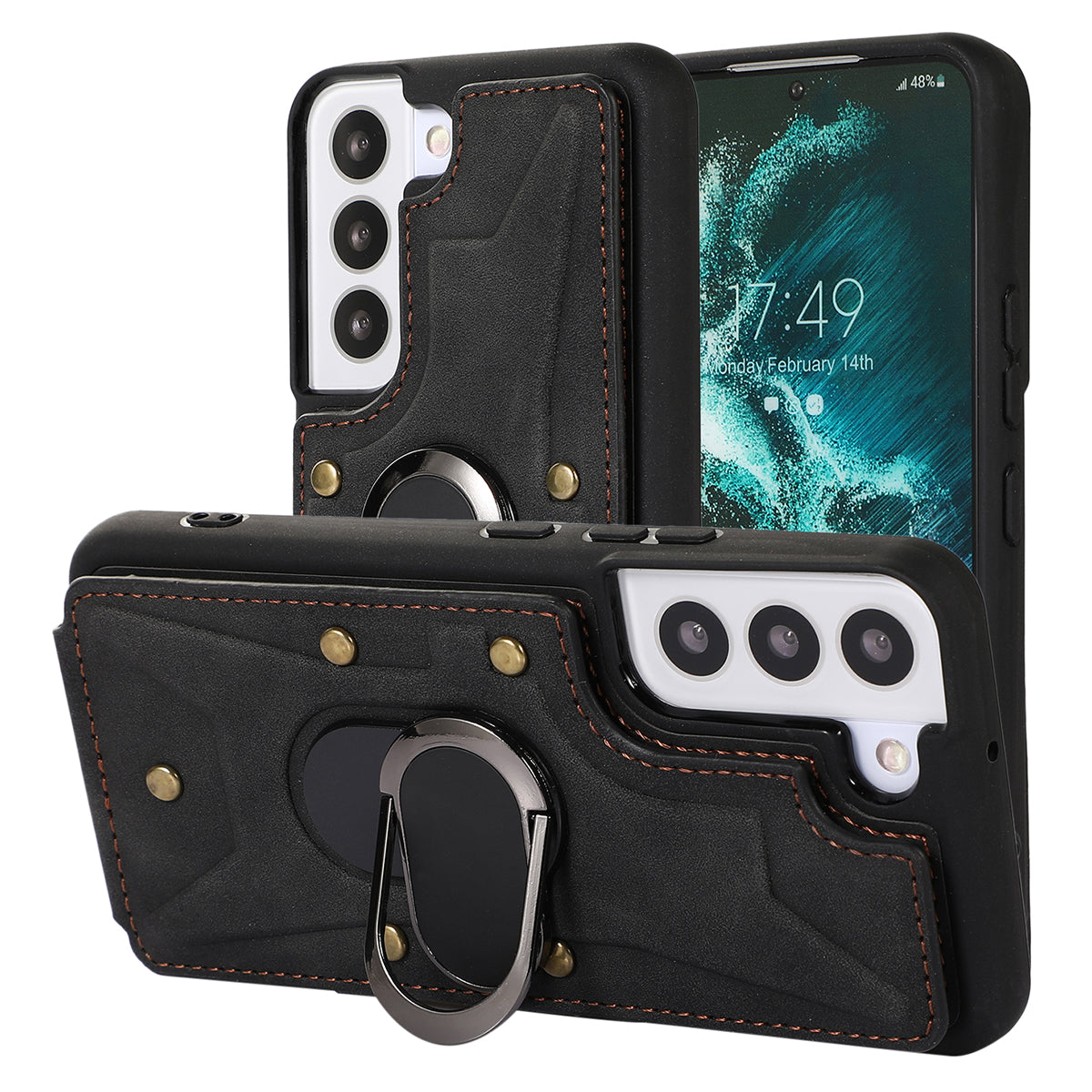 For Samsung Galaxy S23 Rotary Ring Kickstand Phone Case Card Slots Leather Coated TPU Cover For Samsung Galaxy S23 Rotary Ring Kickstand Phone Case Card Slots Leather Coated TPU Cover